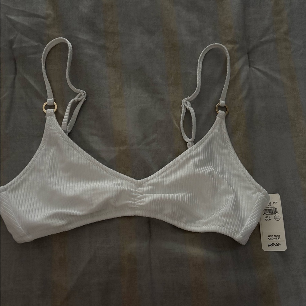 Aerie White Ribbed Swimsuit Top